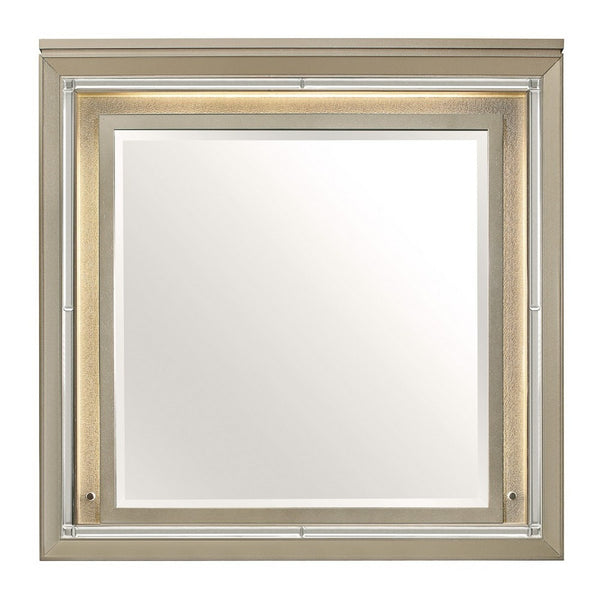 Loy Vanity Dresser Mirror,Metallic Champagne Gray, LED Frame 38 x 38 - BM351919
