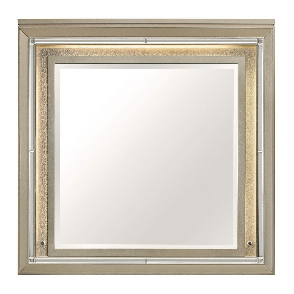 Loy Vanity Dresser Mirror,Metallic Champagne Gray, LED Frame 38 x 38 - BM351919