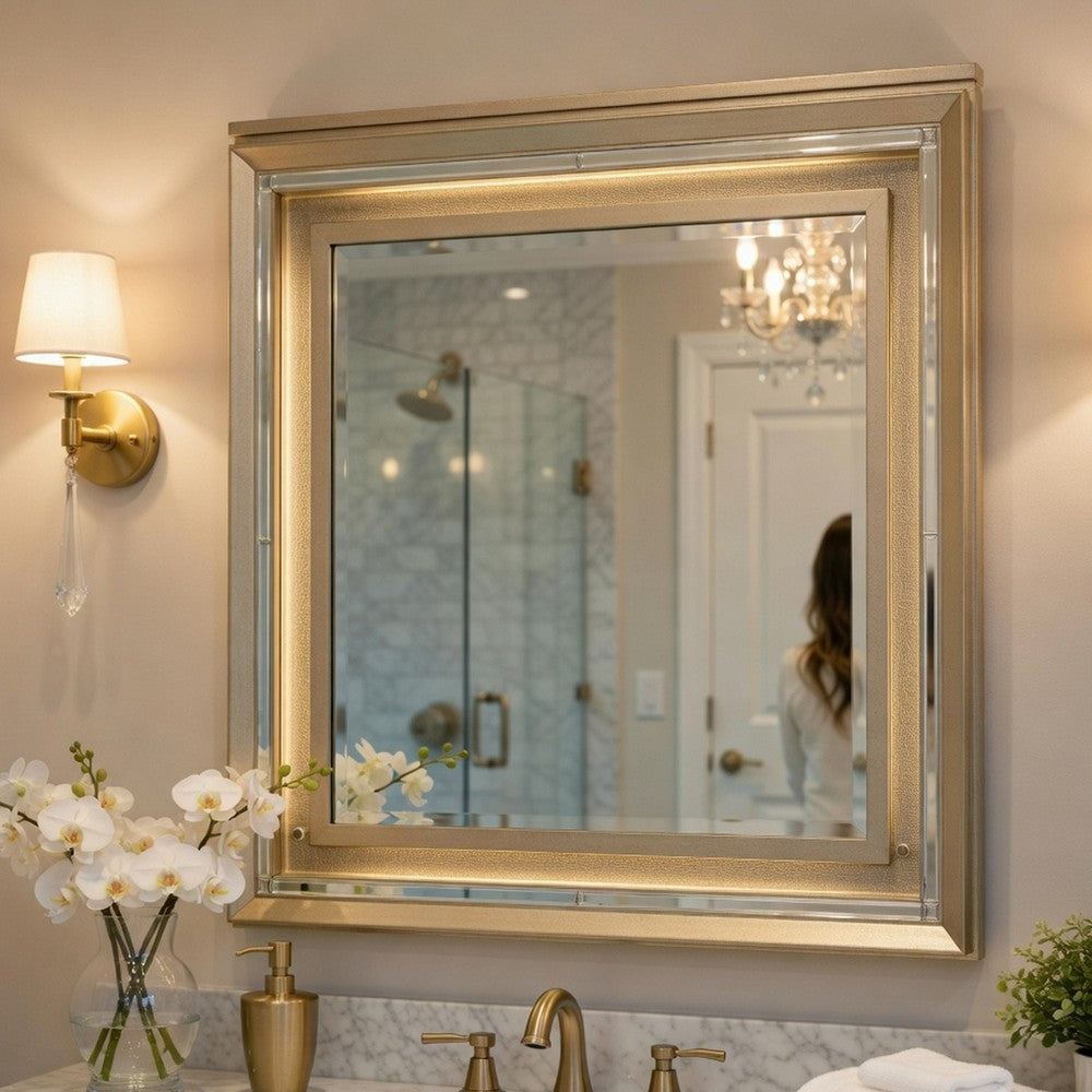 Loy Vanity Dresser Mirror,Metallic Champagne Gray, LED Frame 38 x 38 - BM351919