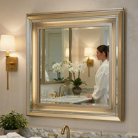 Loy Vanity Dresser Mirror,Metallic Champagne Gray, LED Frame 38 x 38 - BM351919