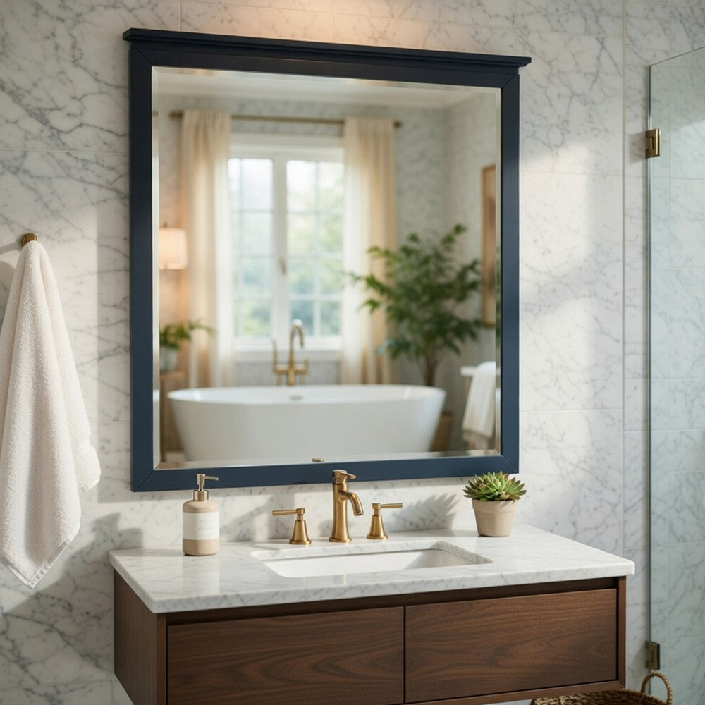 Sely Vanity Dresser Mirror, Navy Blue Finish Frame, 38 x 38 - BM351920
