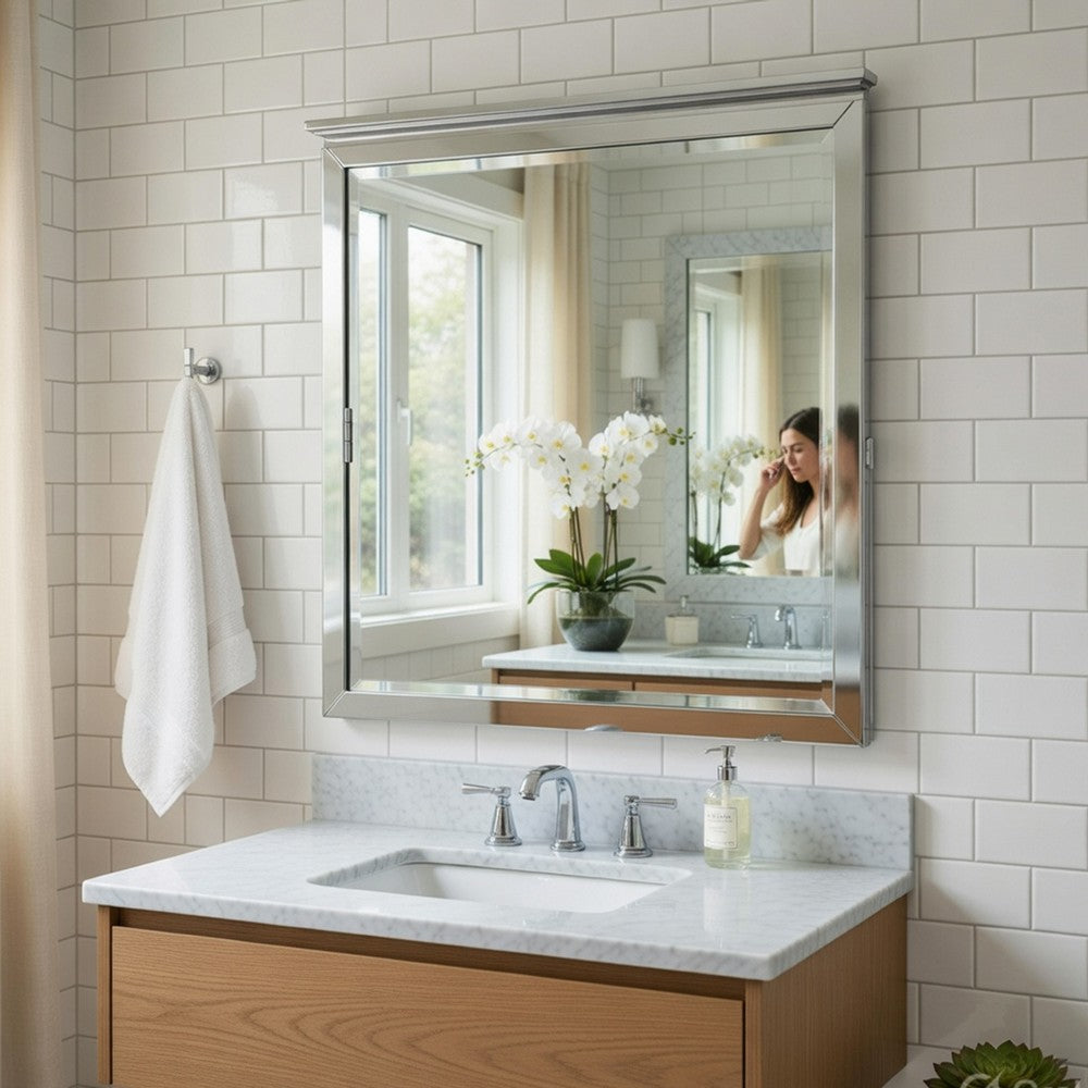 Sely Vanity Dresser Mirror, Light Gray Finish Frame, 38 x 38 - BM351921