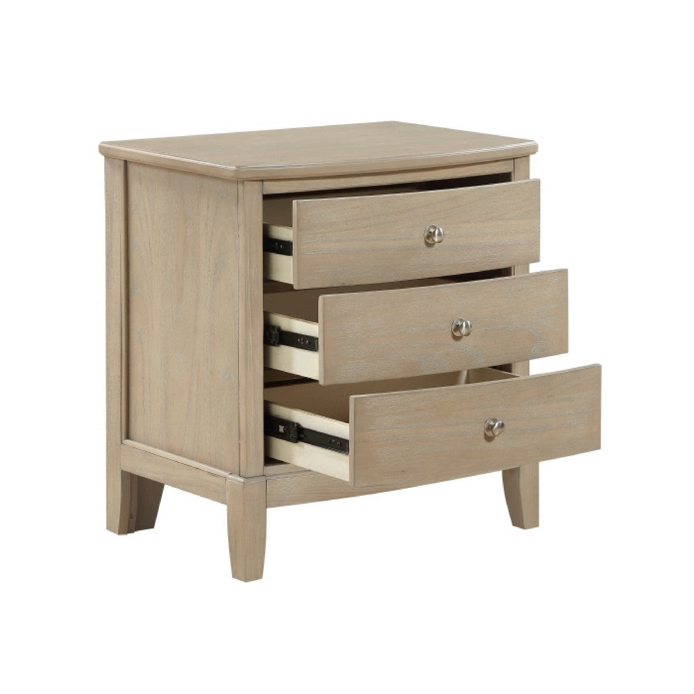 Hadly Nighstand, 3 Drawers, Satin Nickel Knobs, Modern Rustic Beige - BM351933