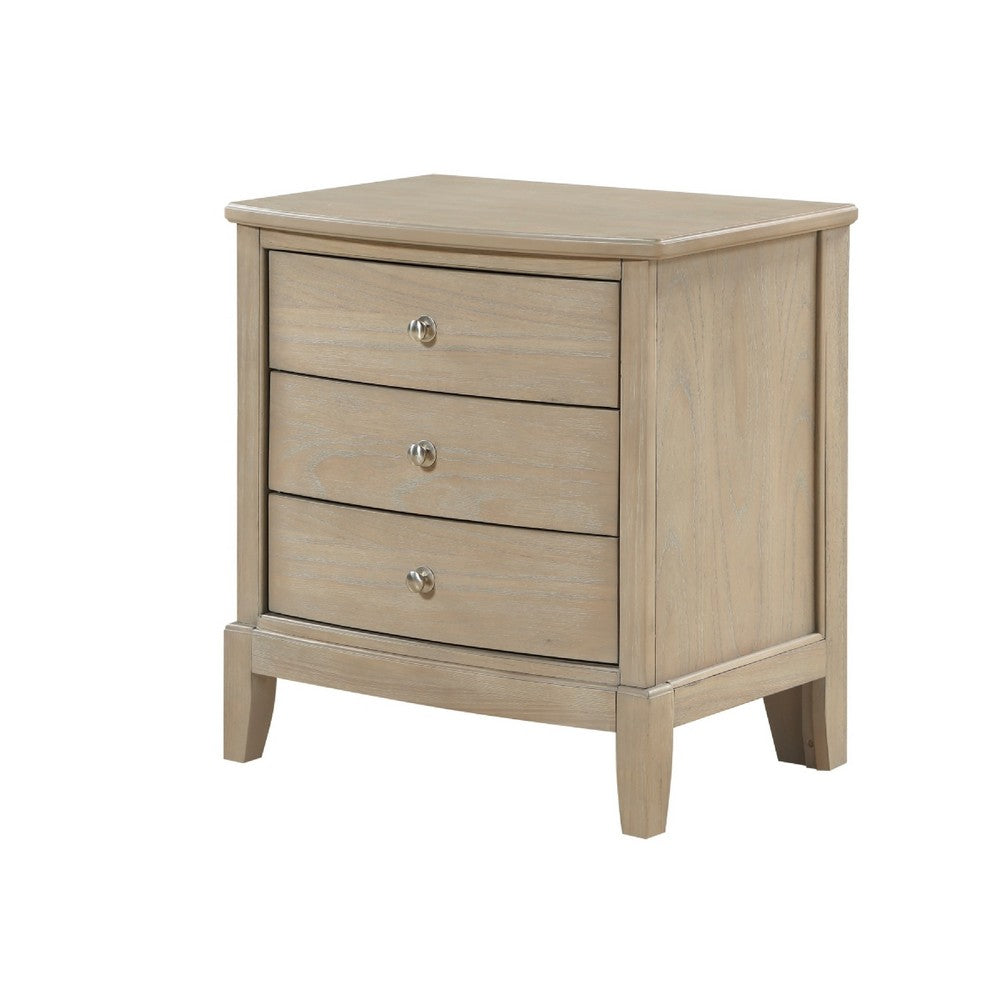 Hadly Nighstand, 3 Drawers, Satin Nickel Knobs, Modern Rustic Beige - BM351933