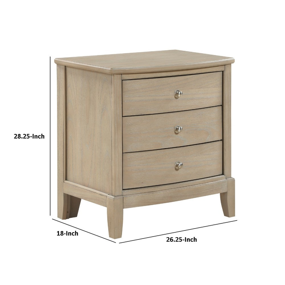 Hadly Nighstand, 3 Drawers, Satin Nickel Knobs, Modern Rustic Beige - BM351933