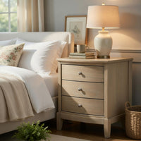 Hadly Nighstand, 3 Drawers, Satin Nickel Knobs, Modern Rustic Beige - BM351933