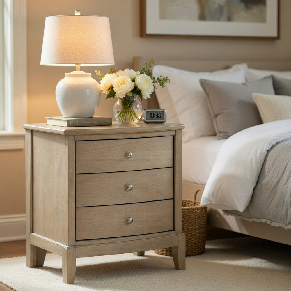 Hadly Nighstand, 3 Drawers, Satin Nickel Knobs, Modern Rustic Beige - BM351933