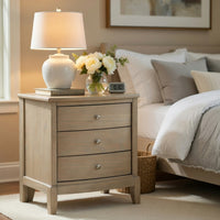 Hadly Nighstand, 3 Drawers, Satin Nickel Knobs, Modern Rustic Beige - BM351933