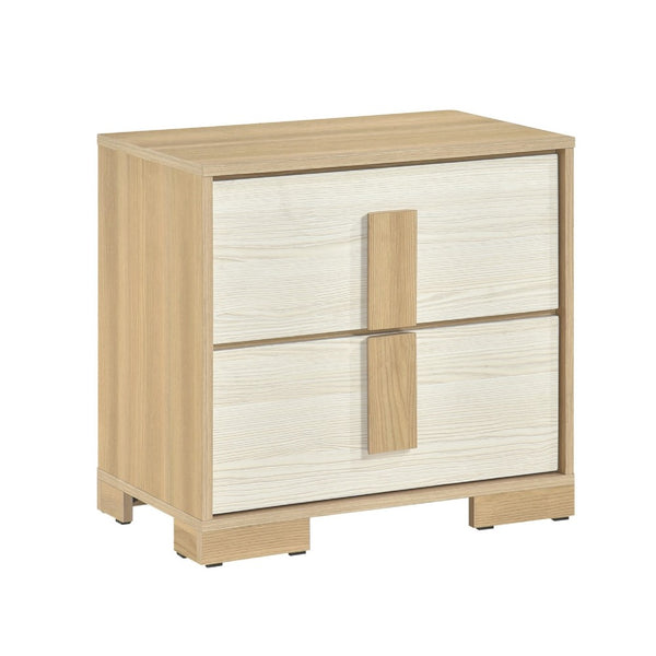 Kery Nighstand, 2 Drawers w Board Handles, Natural Brown & White Wood - BM351934