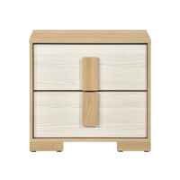 Kery Nighstand, 2 Drawers w Board Handles, Natural Brown & White Wood - BM351934