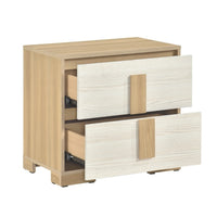 Kery Nighstand, 2 Drawers w Board Handles, Natural Brown & White Wood - BM351934