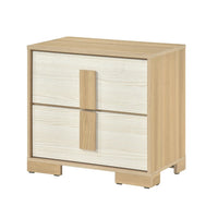 Kery Nighstand, 2 Drawers w Board Handles, Natural Brown & White Wood - BM351934
