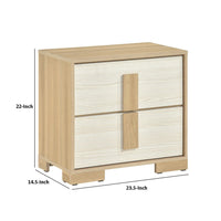 Kery Nighstand, 2 Drawers w Board Handles, Natural Brown & White Wood - BM351934