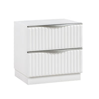 Lon Nighstand, 2 Drawers w Edge Handles, Ribbed Front, Pearl White Wood - BM351935
