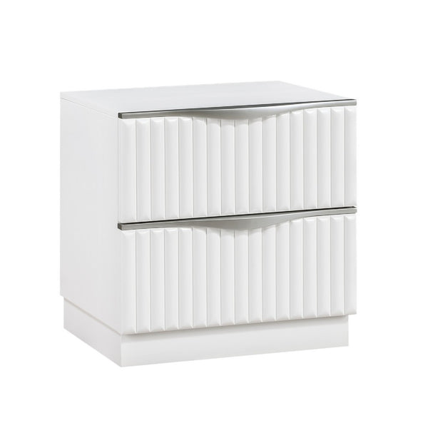 Lon Nighstand, 2 Drawers w Edge Handles, Ribbed Front, Pearl White Wood - BM351935