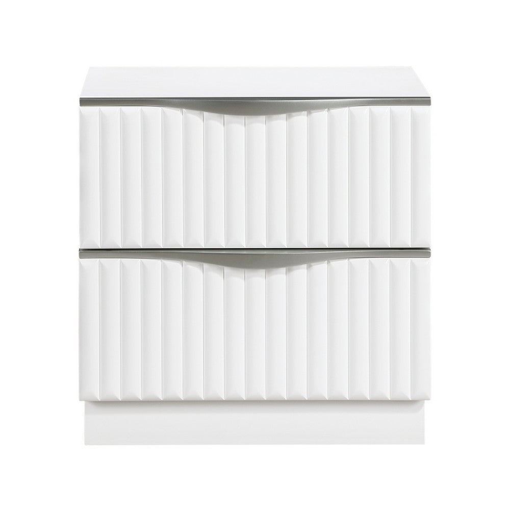 Lon Nighstand, 2 Drawers w Edge Handles, Ribbed Front, Pearl White Wood - BM351935