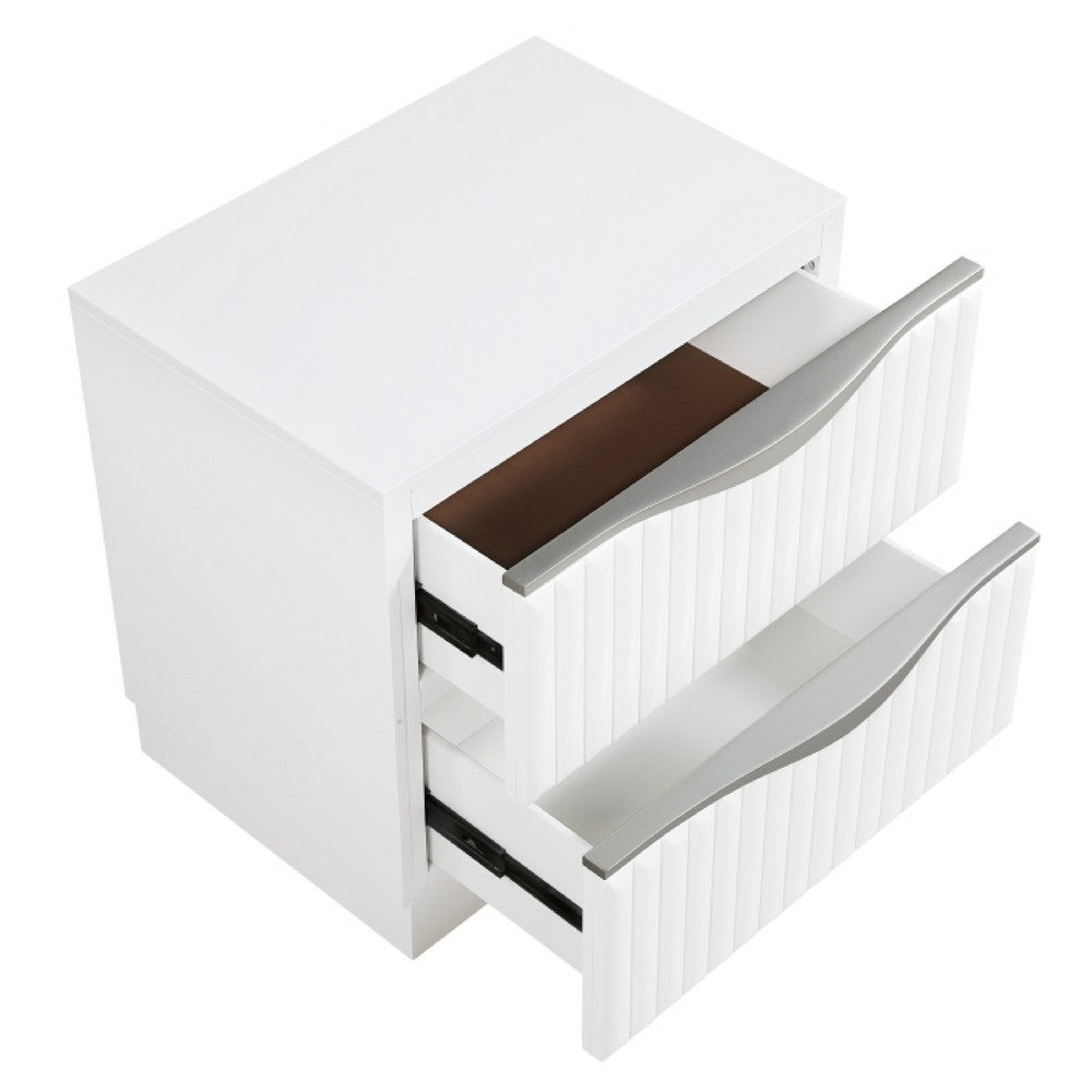 Lon Nighstand, 2 Drawers w Edge Handles, Ribbed Front, Pearl White Wood - BM351935