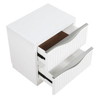 Lon Nighstand, 2 Drawers w Edge Handles, Ribbed Front, Pearl White Wood - BM351935