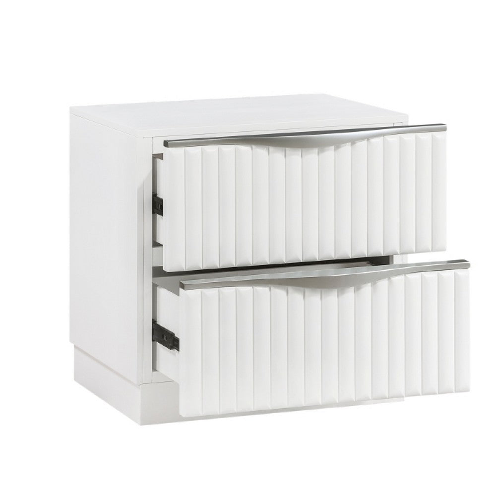 Lon Nighstand, 2 Drawers w Edge Handles, Ribbed Front, Pearl White Wood - BM351935