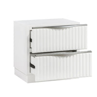Lon Nighstand, 2 Drawers w Edge Handles, Ribbed Front, Pearl White Wood - BM351935