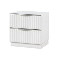 Lon Nighstand, 2 Drawers w Edge Handles, Ribbed Front, Pearl White Wood - BM351935