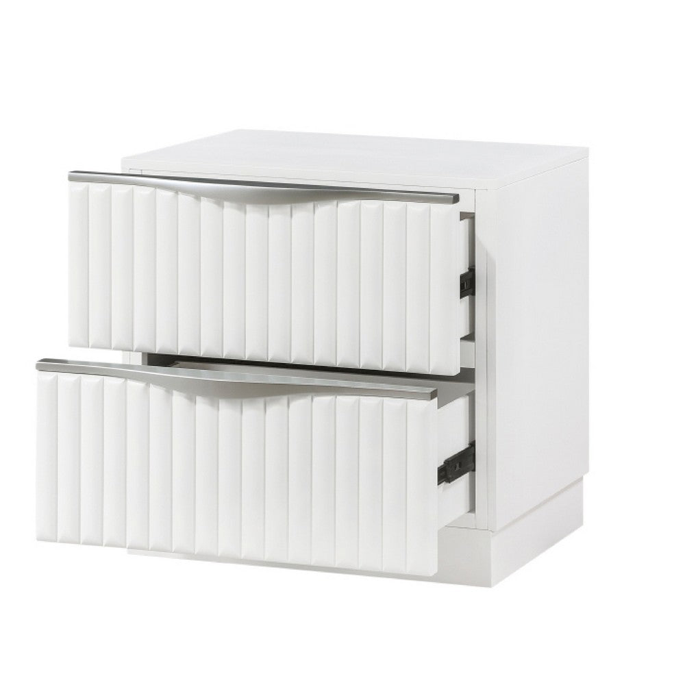 Lon Nighstand, 2 Drawers w Edge Handles, Ribbed Front, Pearl White Wood - BM351935