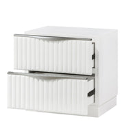 Lon Nighstand, 2 Drawers w Edge Handles, Ribbed Front, Pearl White Wood - BM351935