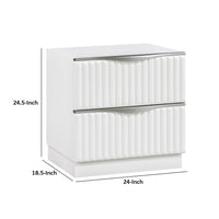 Lon Nighstand, 2 Drawers w Edge Handles, Ribbed Front, Pearl White Wood - BM351935