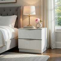 Lon Nighstand, 2 Drawers w Edge Handles, Ribbed Front, Pearl White Wood - BM351935