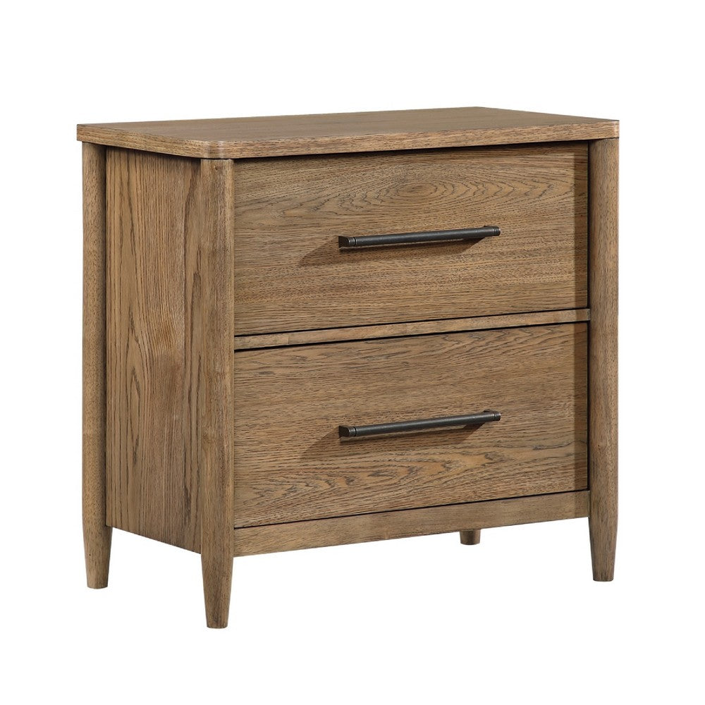 Seny Nighstand, 2 Drawers, USB Ports, Cedar Veneered Bottom Drawer, Brown - BM351936