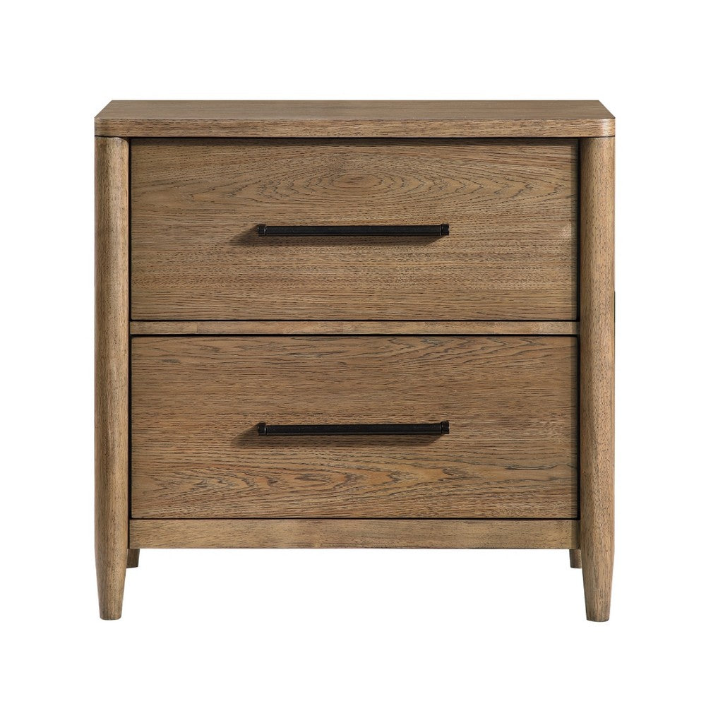 Seny Nighstand, 2 Drawers, USB Ports, Cedar Veneered Bottom Drawer, Brown - BM351936