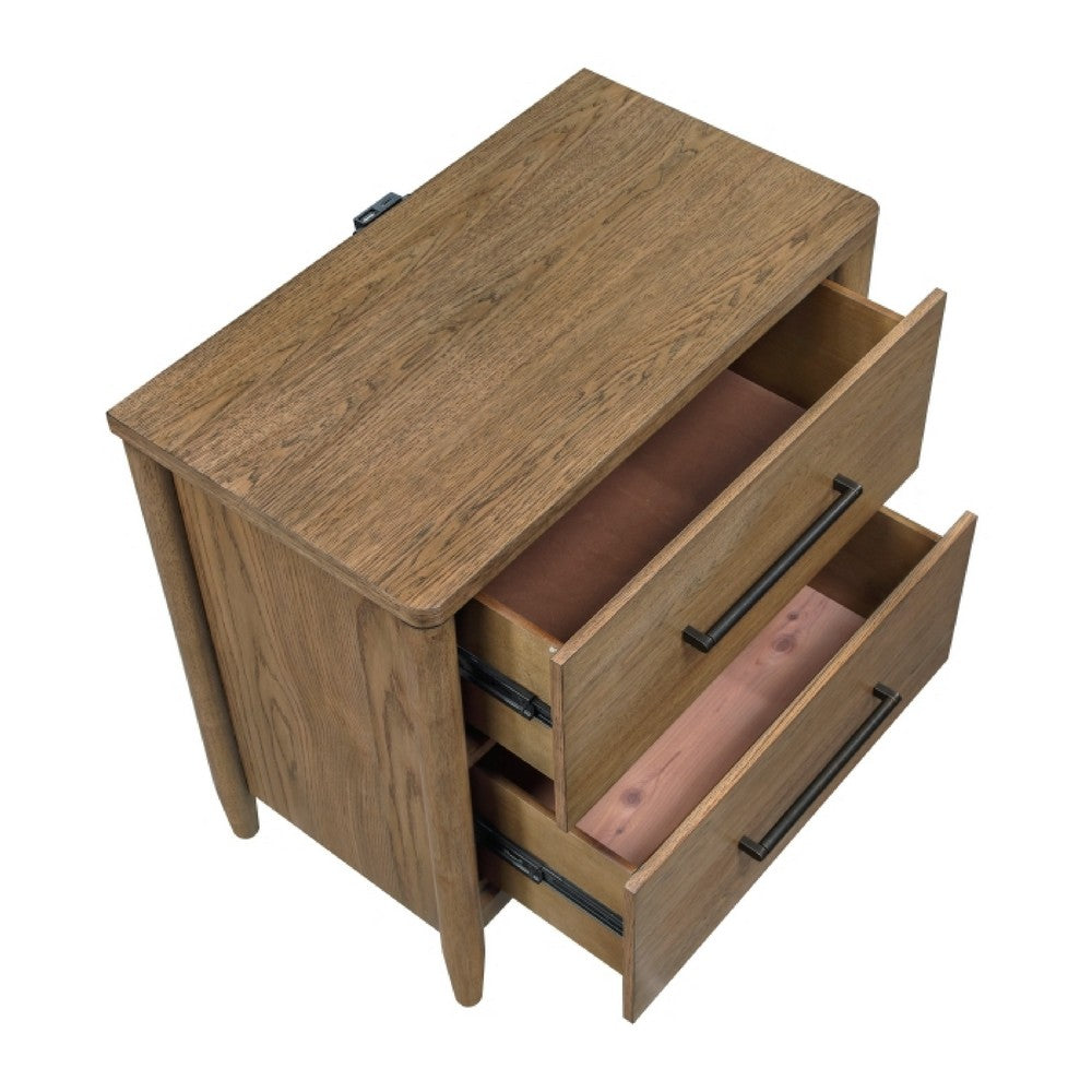Seny Nighstand, 2 Drawers, USB Ports, Cedar Veneered Bottom Drawer, Brown - BM351936
