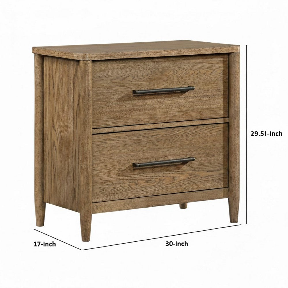 Seny Nighstand, 2 Drawers, USB Ports, Cedar Veneered Bottom Drawer, Brown - BM351936