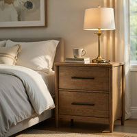 Seny Nighstand, 2 Drawers, USB Ports, Cedar Veneered Bottom Drawer, Brown - BM351936