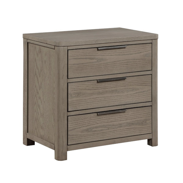 Dely Nighstand, 3 Drawers, Chrome Edge Handles, Modern Rustic Gray Wood - BM351937