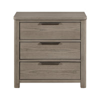 Dely Nighstand, 3 Drawers, Chrome Edge Handles, Modern Rustic Gray Wood - BM351937