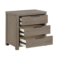 Dely Nighstand, 3 Drawers, Chrome Edge Handles, Modern Rustic Gray Wood - BM351937