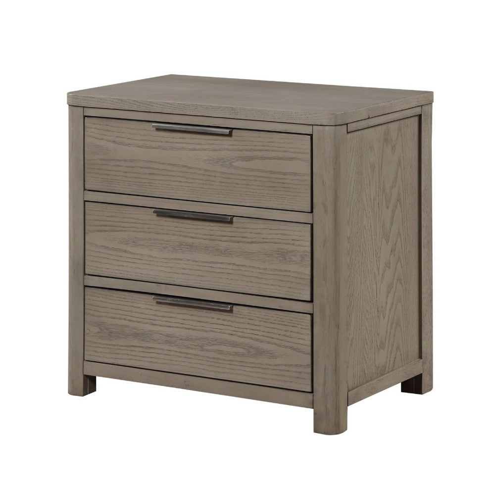 Dely Nighstand, 3 Drawers, Chrome Edge Handles, Modern Rustic Gray Wood - BM351937