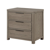 Dely Nighstand, 3 Drawers, Chrome Edge Handles, Modern Rustic Gray Wood - BM351937