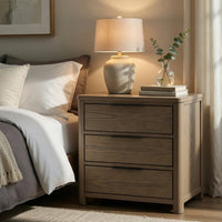 Dely Nighstand, 3 Drawers, Chrome Edge Handles, Modern Rustic Gray Wood - BM351937
