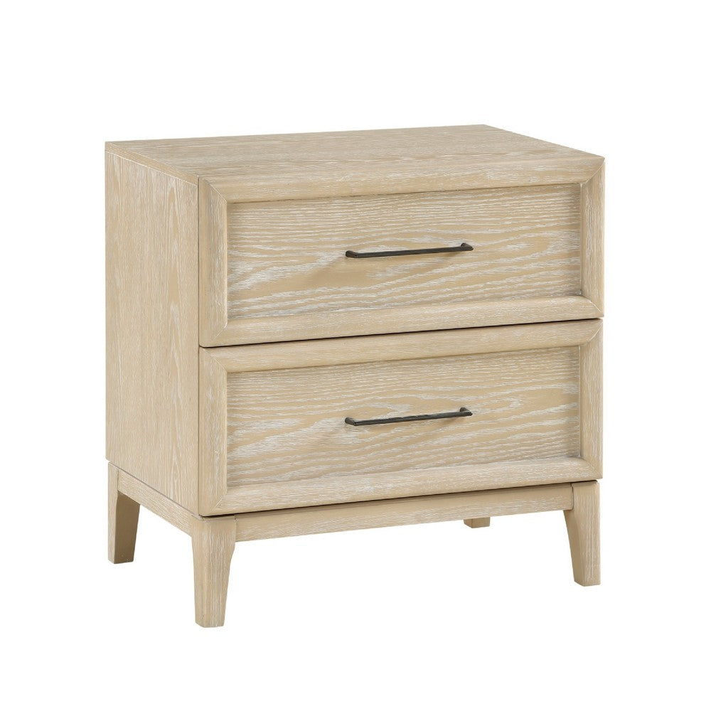 Ary Nighstand, 2 Dovetail Drawers, Black Nickel Handles, Light Brown - BM351938
