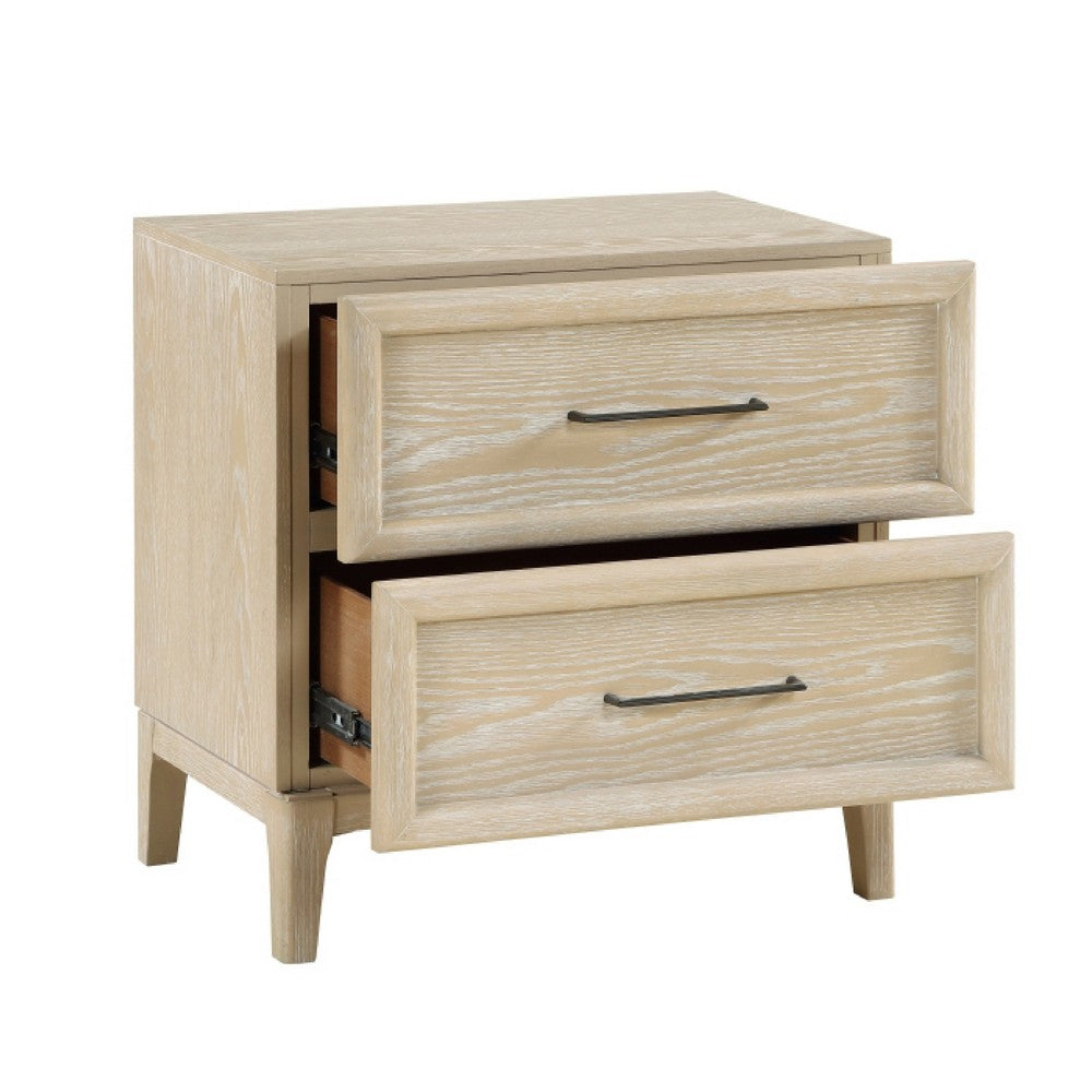Ary Nighstand, 2 Dovetail Drawers, Black Nickel Handles, Light Brown - BM351938