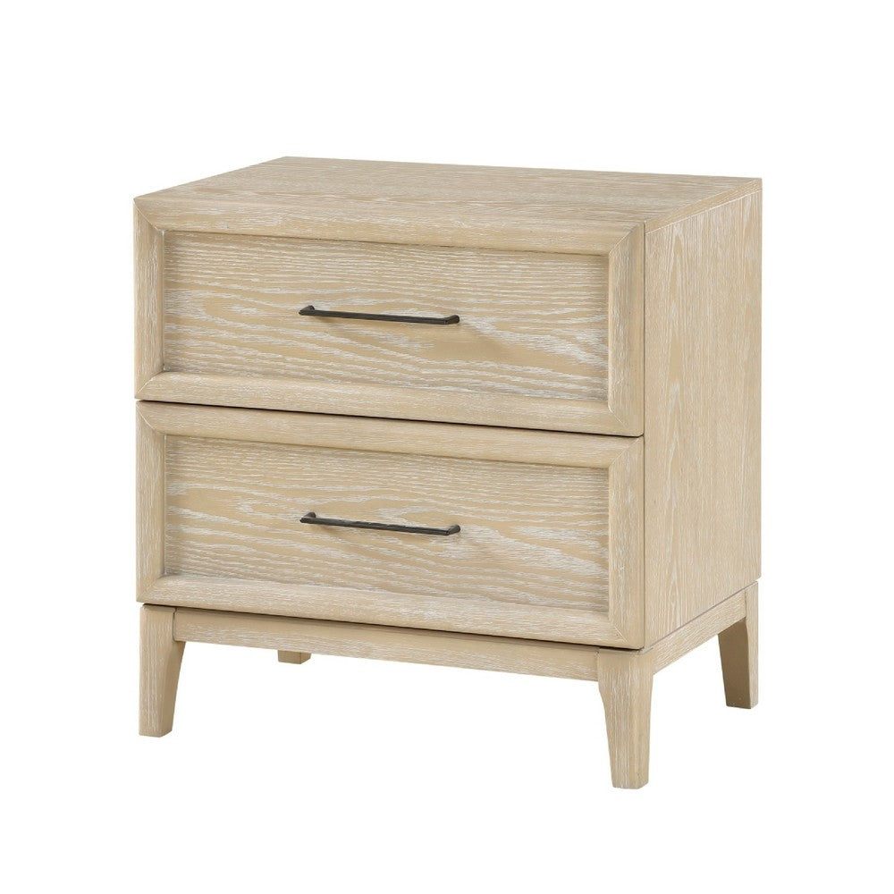 Ary Nighstand, 2 Dovetail Drawers, Black Nickel Handles, Light Brown - BM351938