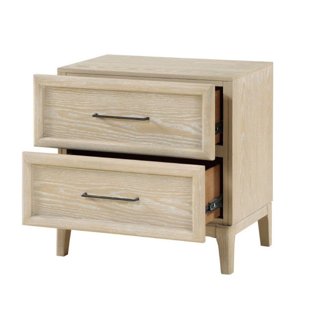 Ary Nighstand, 2 Dovetail Drawers, Black Nickel Handles, Light Brown - BM351938