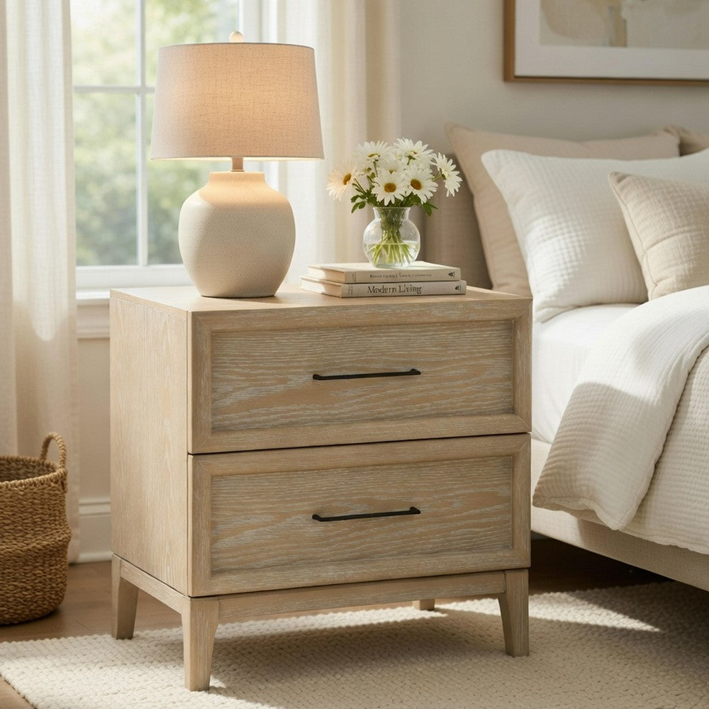 Ary Nighstand, 2 Dovetail Drawers, Black Nickel Handles, Light Brown - BM351938