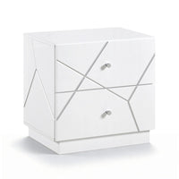 Oly Nighstand, 2 Drawers, Geometric Design, Chrome Knobs, Glossy White - BM351939