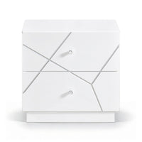 Oly Nighstand, 2 Drawers, Geometric Design, Chrome Knobs, Glossy White - BM351939