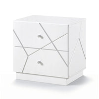 Oly Nighstand, 2 Drawers, Geometric Design, Chrome Knobs, Glossy White - BM351939