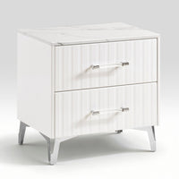 Cyna Nighstand, Faux Marble Top, 2 Drawers, Textured Front, Glossy White - BM351940