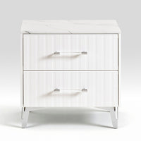 Cyna Nighstand, Faux Marble Top, 2 Drawers, Textured Front, Glossy White - BM351940